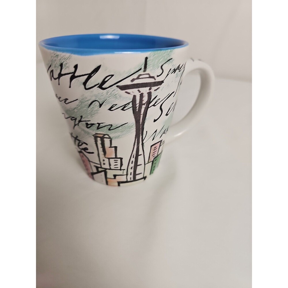 Seattle Space Needle Skyline Souvenir Ceramic Coffee Mug White Script Design